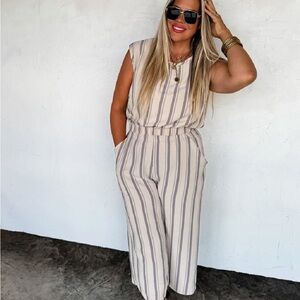 Blakeley calabasas Elegant Beige Striped 2 piece outfit